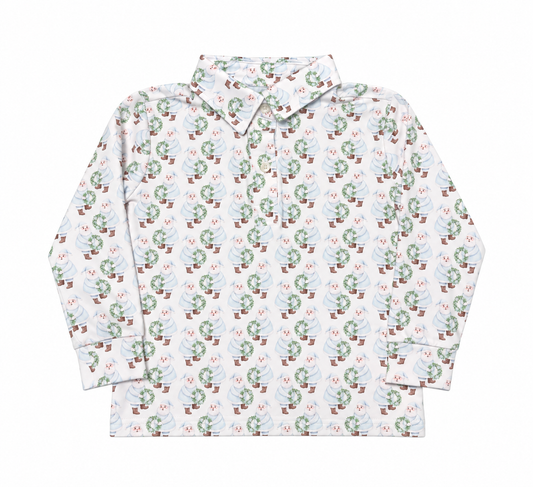 3T Little Bear Smocks Baby Blue Santa LS Polo