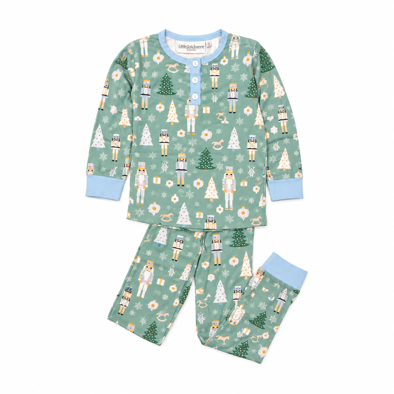 6 Little Louanne Green & Blue Nutcracker Pajama Set
