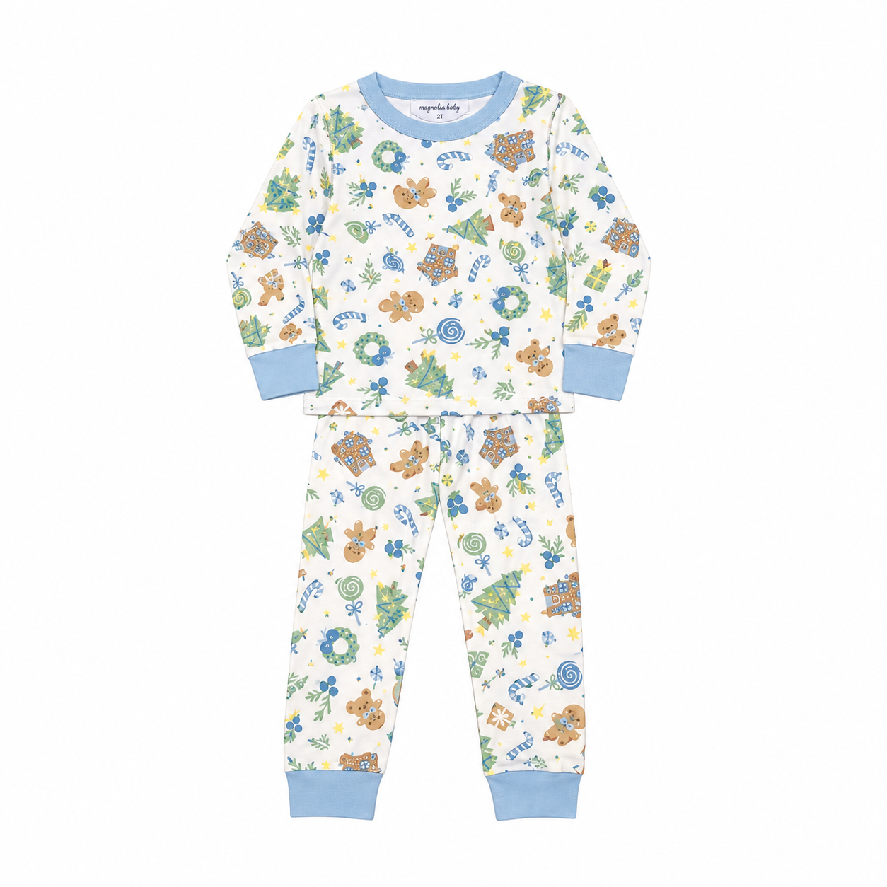 3T Magnolia Baby Blue Gingerbread Christmas Pajama Set