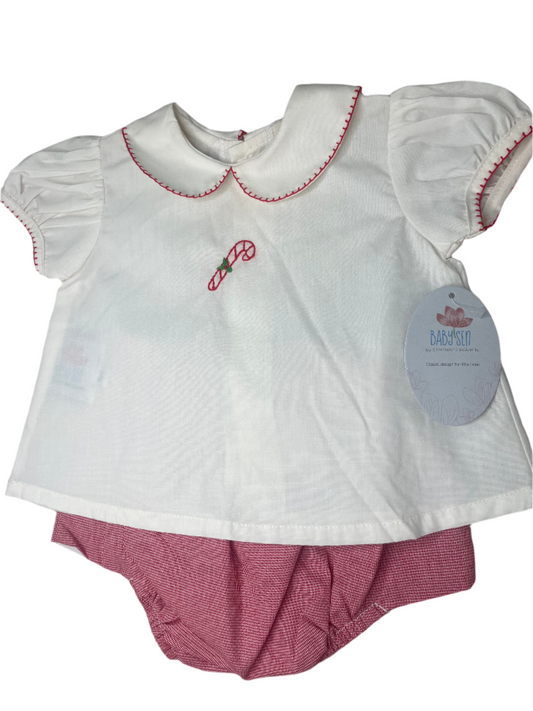 6M Baby Sen Candy Cane Girl Bloomer Set