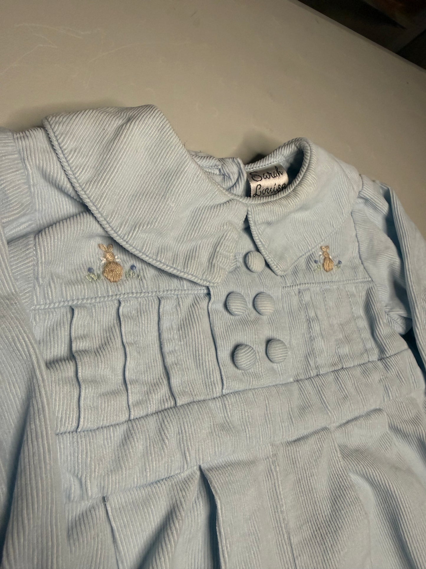 6M Sarah Louise Baby Blue Cord Bunny Long Romper