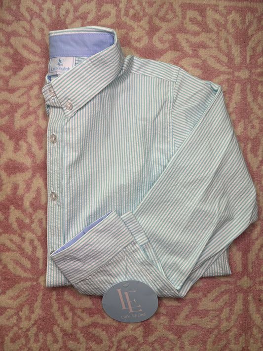 12 Little English light teal Seersucker Stripes LS Dress Shirt