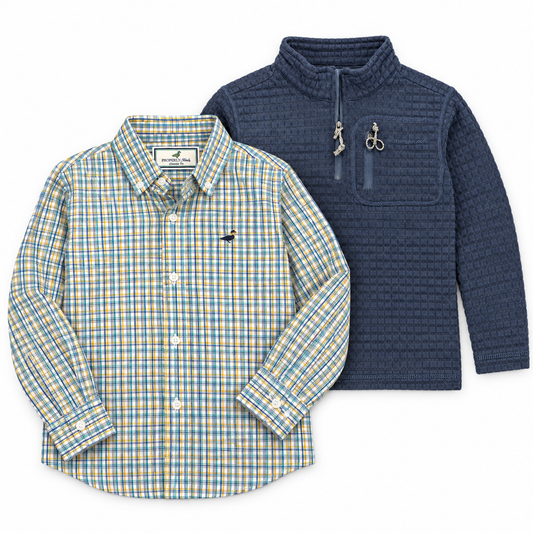 5 Properly Tied Classic Button Down + Navy Quarter Zip Bundle