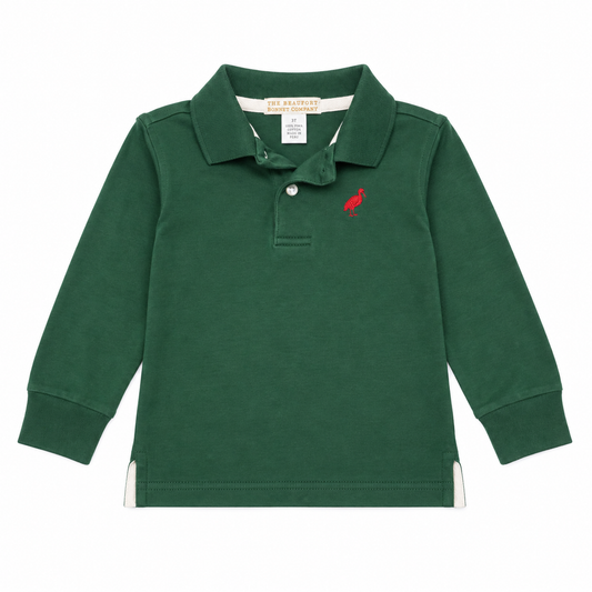 2T TBBC Proper Polo in Grier Green with a Richmond Red stork long-sleeve