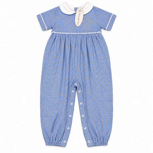 4T Lullaby Set Royal Blue Petite Gingham Long Knit Romper