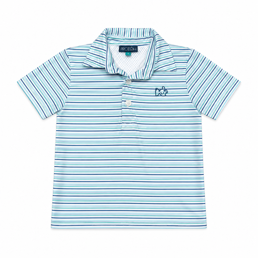 3T Prodoh Boys Pro Performance Polo in All Aboard Blue, White, & Green Stripe