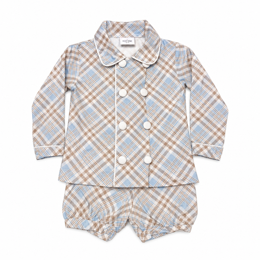 3T Stitchy Fish Fall Plaid Double Breasted Banded Diaper Set