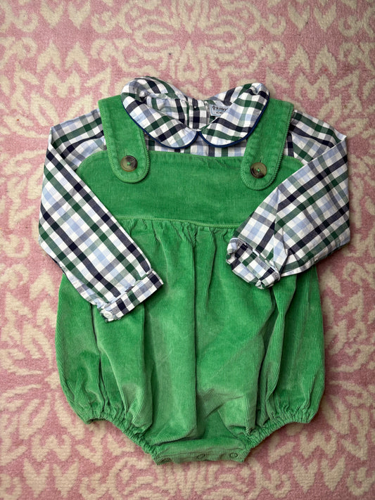2T TBBC Green Cord Bubble with 3T Rivers of Grace Peter Pan Collar Shirt