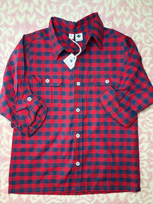 8 Busy Bees Red and Navy Button Down Shirt