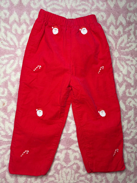 2 Anavini Santa and Candy Cane Appliqued Red Cord Pants