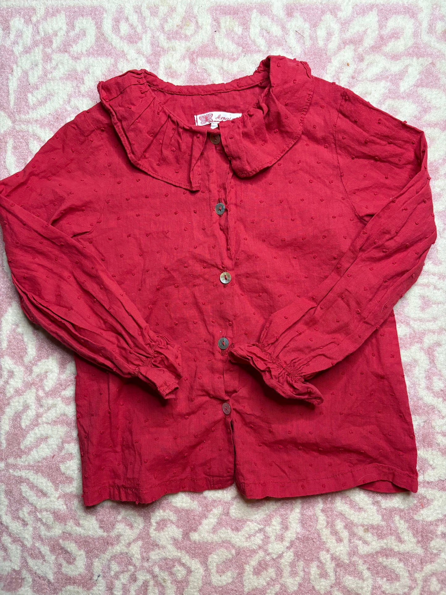 4 Amaia Red Swiss Dot Ruffle Top