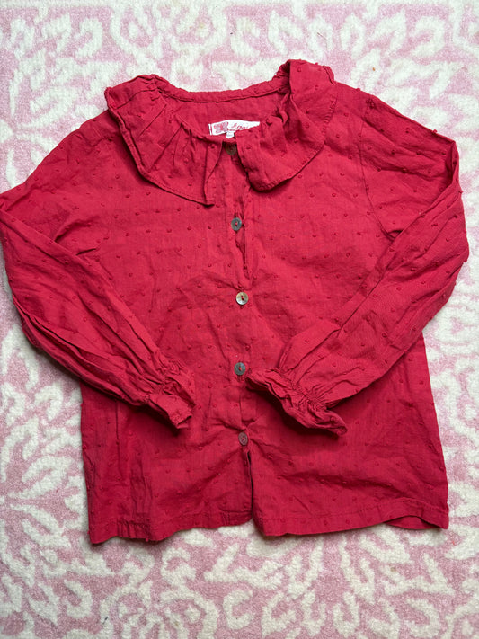 4 Amaia Red Swiss Dot Ruffle Top