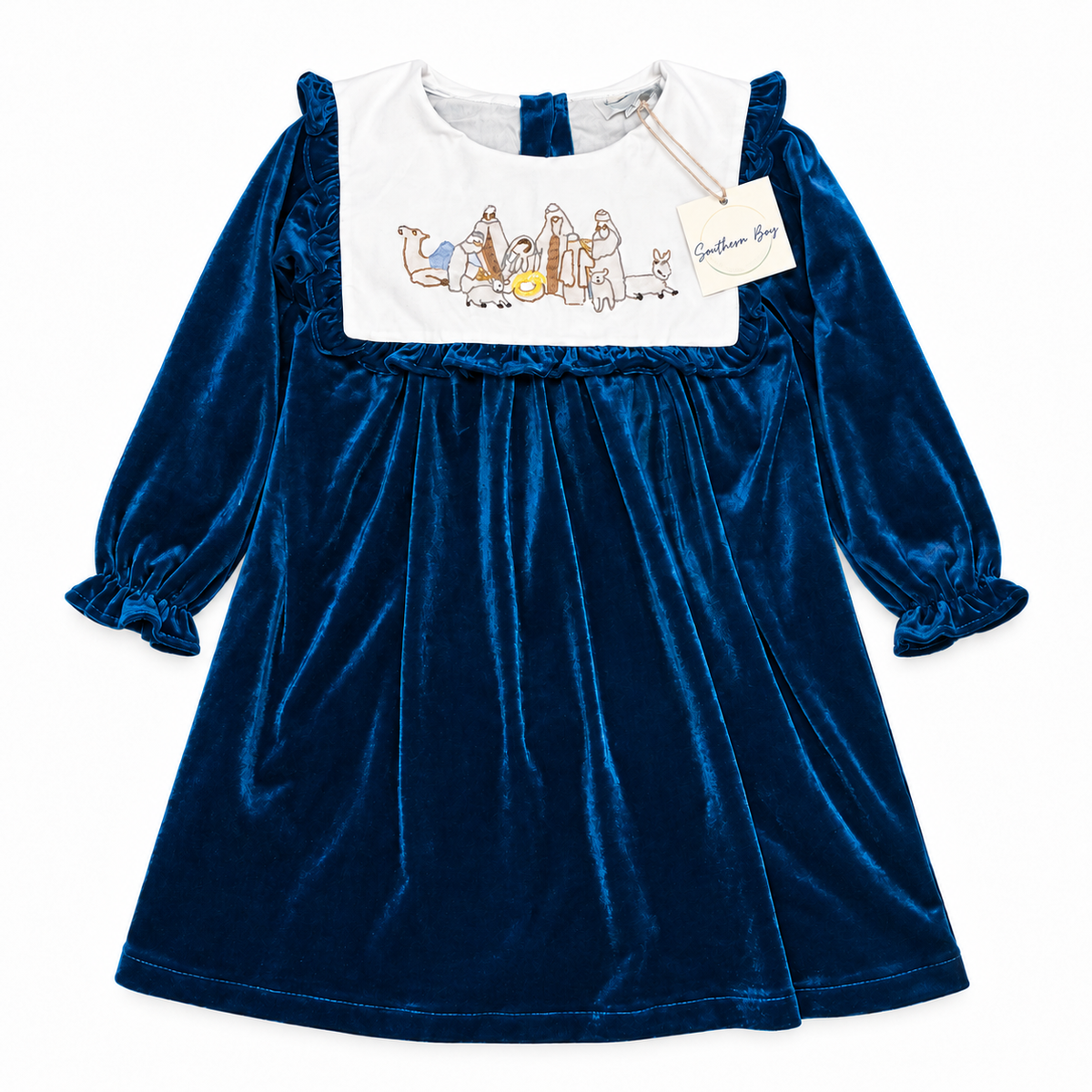 6 Southern Bay Smocking Co Oh Holy Night Velvet Blue Dress
