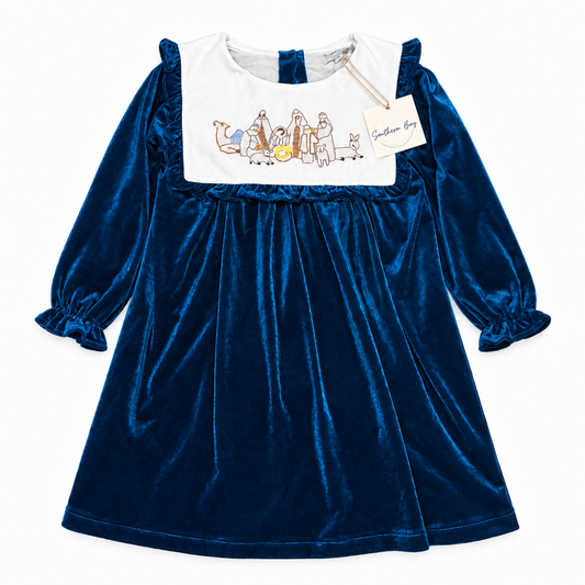 6 Southern Bay Smocking Co Oh Holy Night Velvet Blue Dress