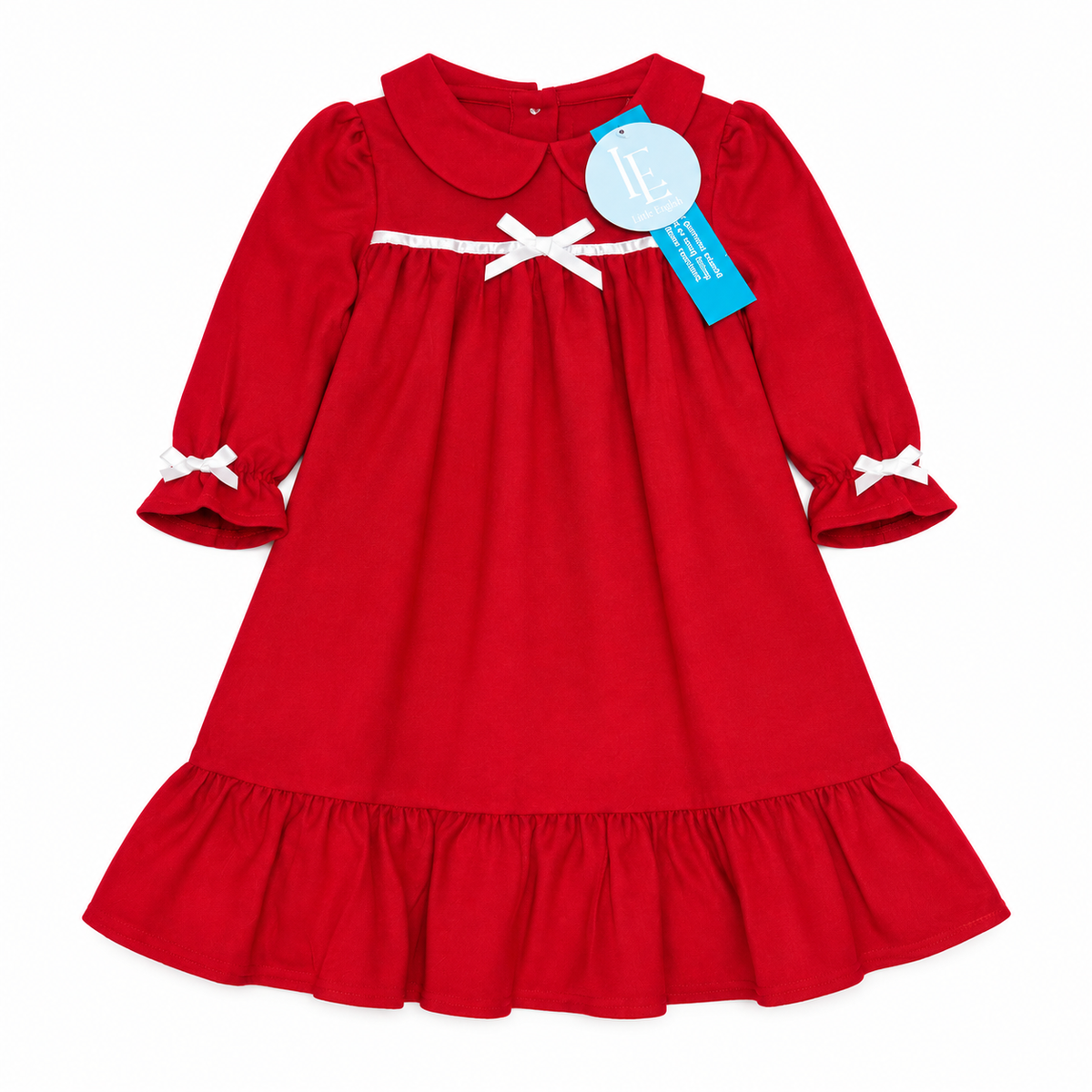 24M Little English Red Bow Ruffle LS Night Gown