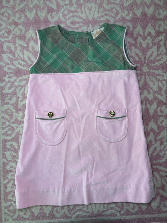 4T TBBC Jill jumper in Palm Beach Pink corduroy and Mirador Plaid
