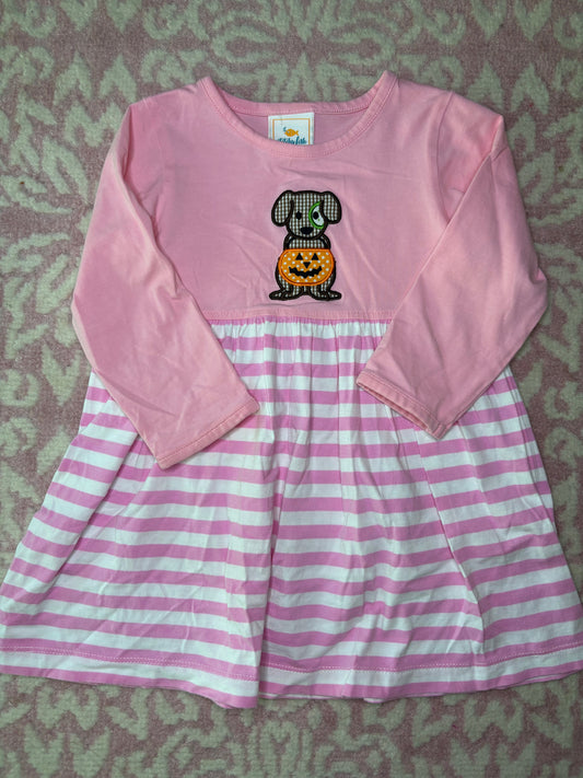 24M Stitchy Fish LS Pink Dress with Puppy and Pumpkin appliqué