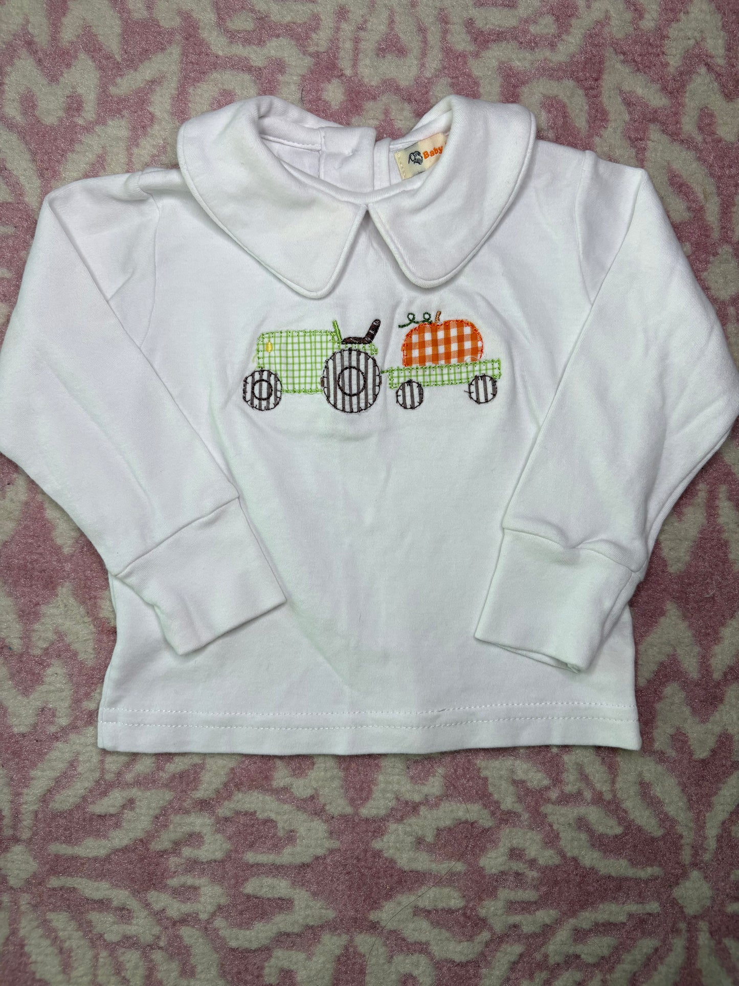 12M Baby Luigi Tractor Appliqué Peter Pan Collar Top