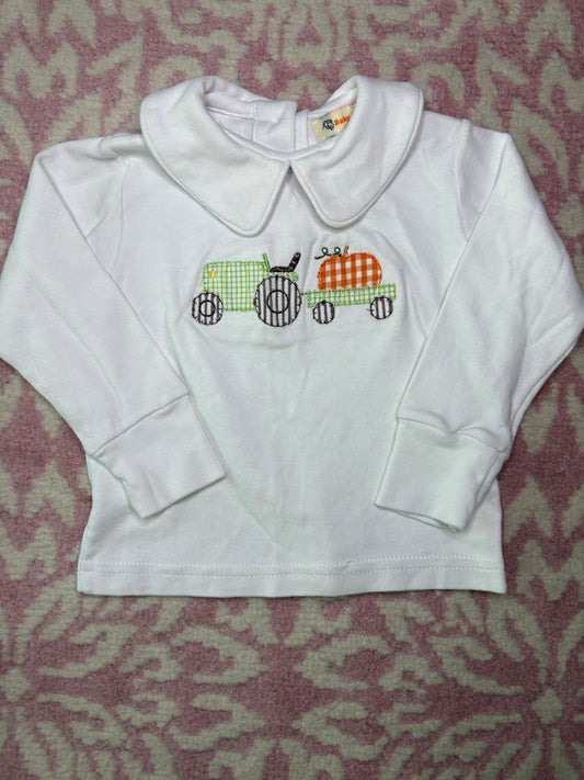 12M Baby Luigi Tractor Appliqué Peter Pan Collar Top
