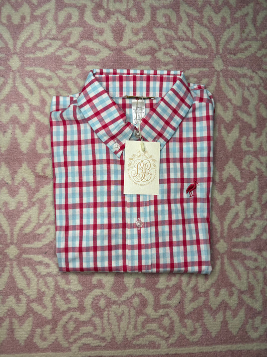 8 TBBC Dean’s List Dress Shirt in Raleigh Raspberry and Beale Street Blue