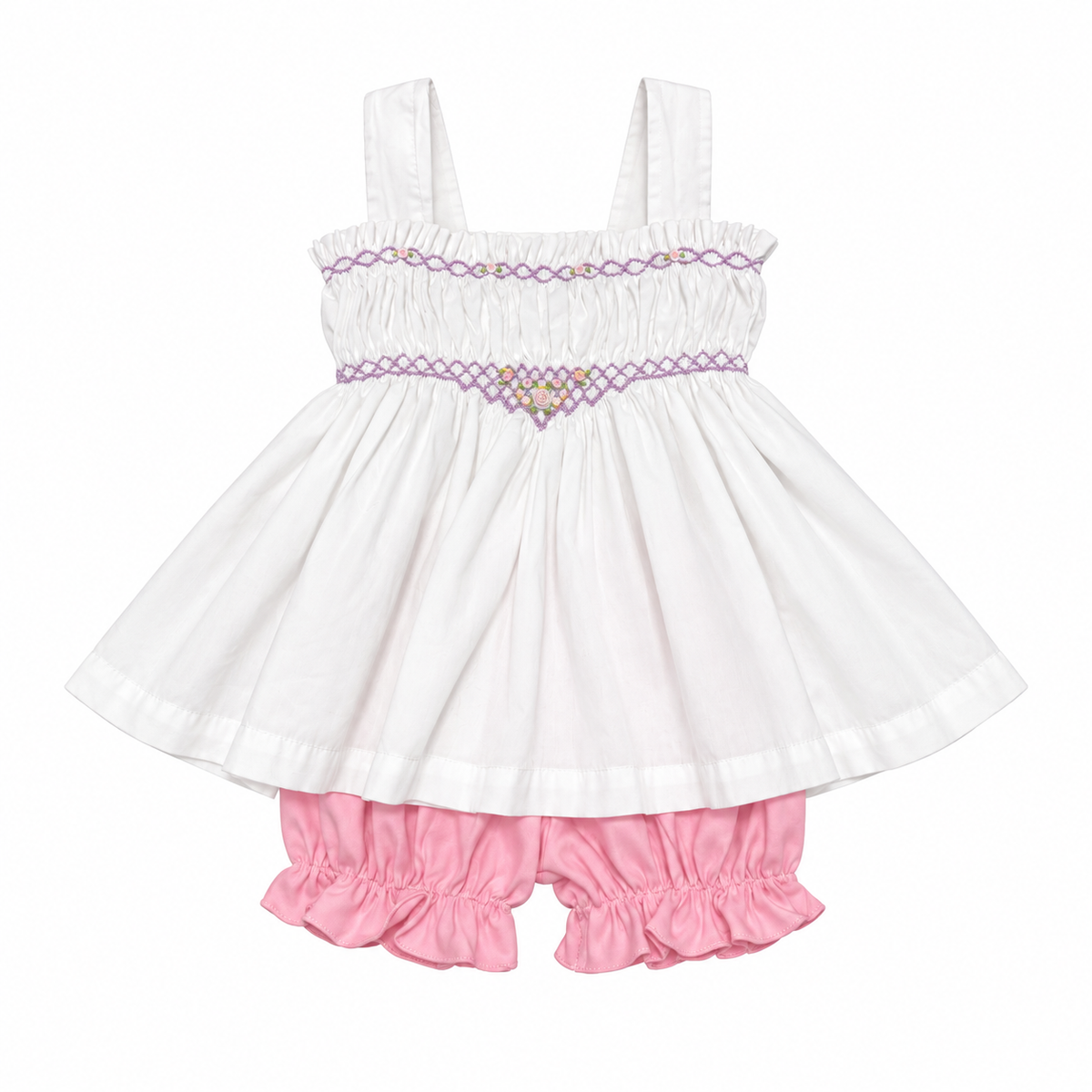 24M/2T White White Smocked Top w/ Pink Bloomer Set