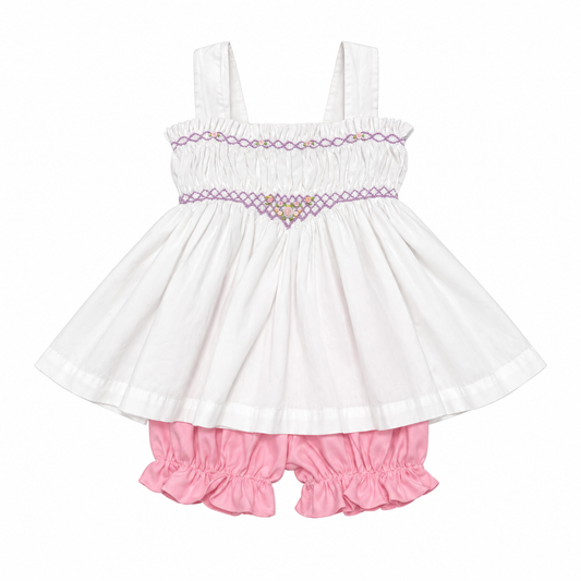 24M/2T Remember Nguyen White Smocked Top w/ Pink Bloomer Set