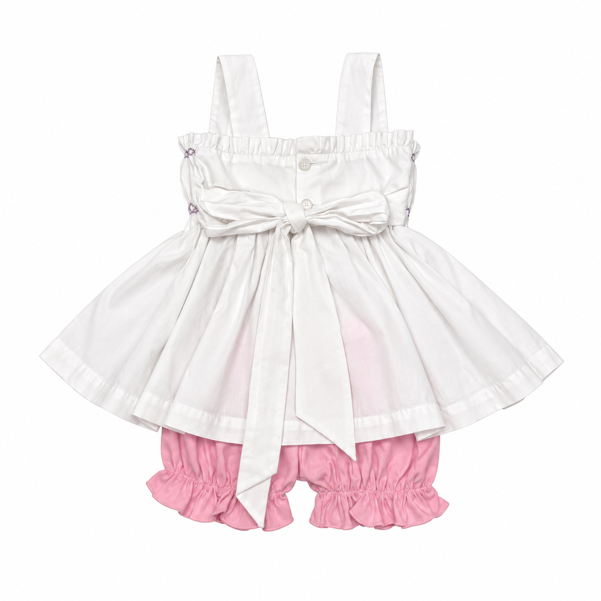 24M/2T White White Smocked Top w/ Pink Bloomer Set