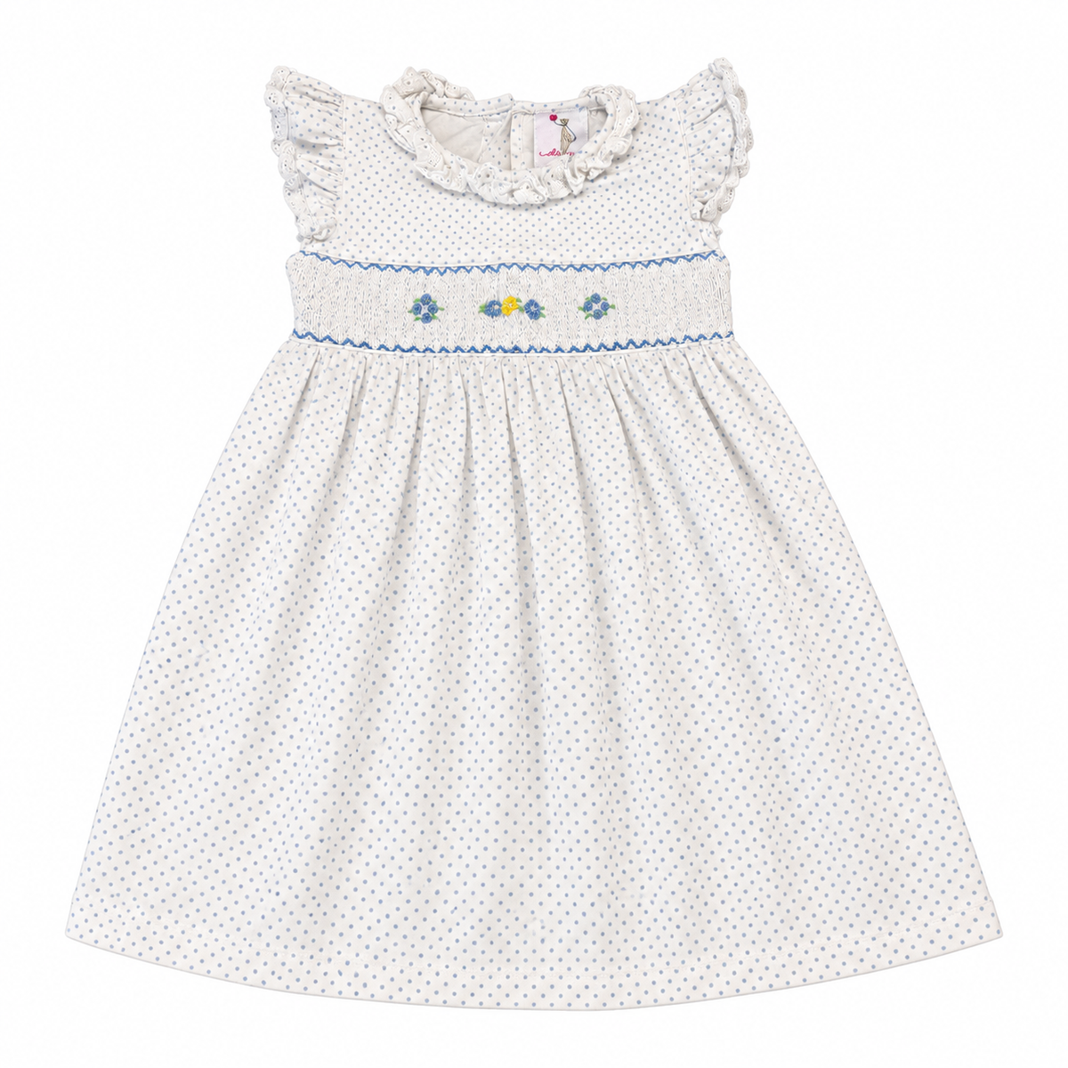 4 Eliza James Blue & White Polka Dot Smocked Knit Dress