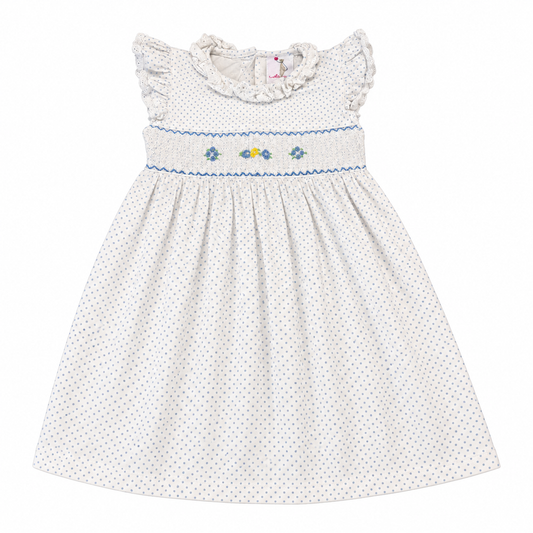 4 Eliza James Blue & White Polka Dot Smocked Knit Dress