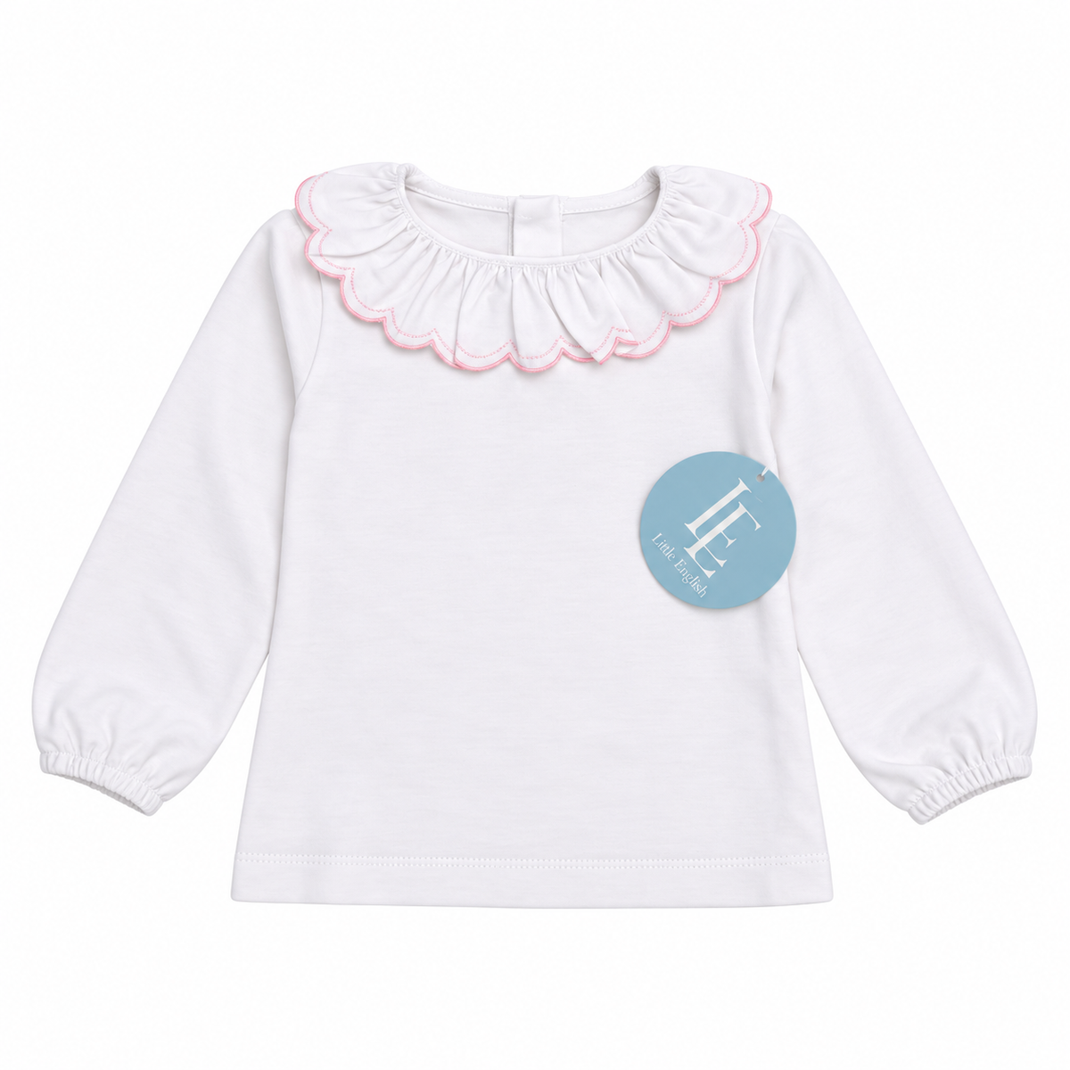 24M Little English Pink Pink Scalloped Knit White LS Top