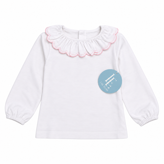 24M Little English Pink Pink Scalloped Knit White LS Top