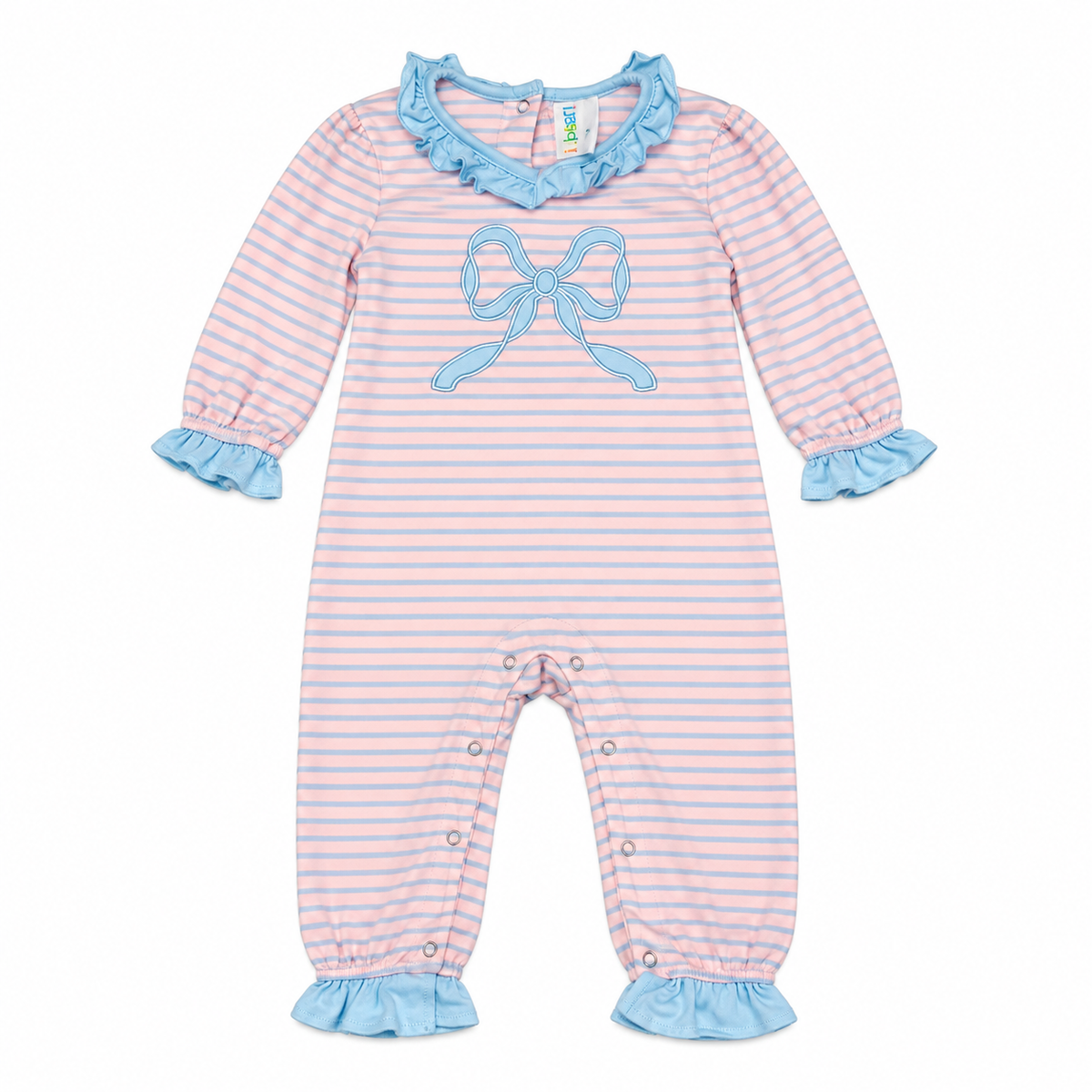 18M Jellybean Bow Blue & Pink Striped Long Romper