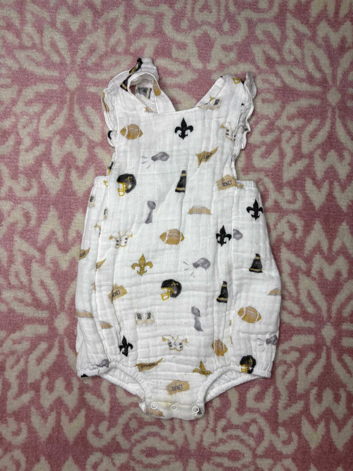 6/12M Nola Tawk Muslin Saints Sunsuit