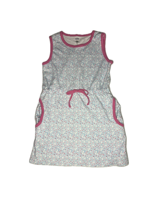 Gray sleeveless dress with pink trim on a white background