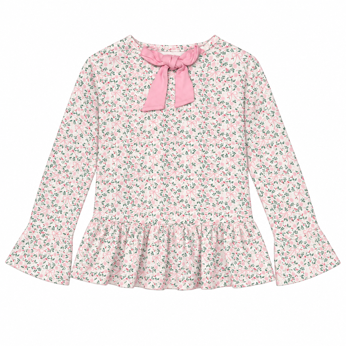 12 James & Lottie Bow Holly LS Ruffle Knit Top