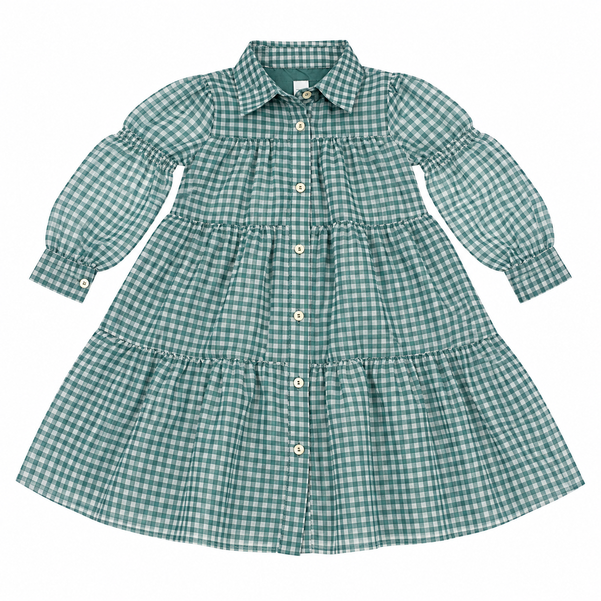8/10 The Mint Girls Green Gingham LS Dress