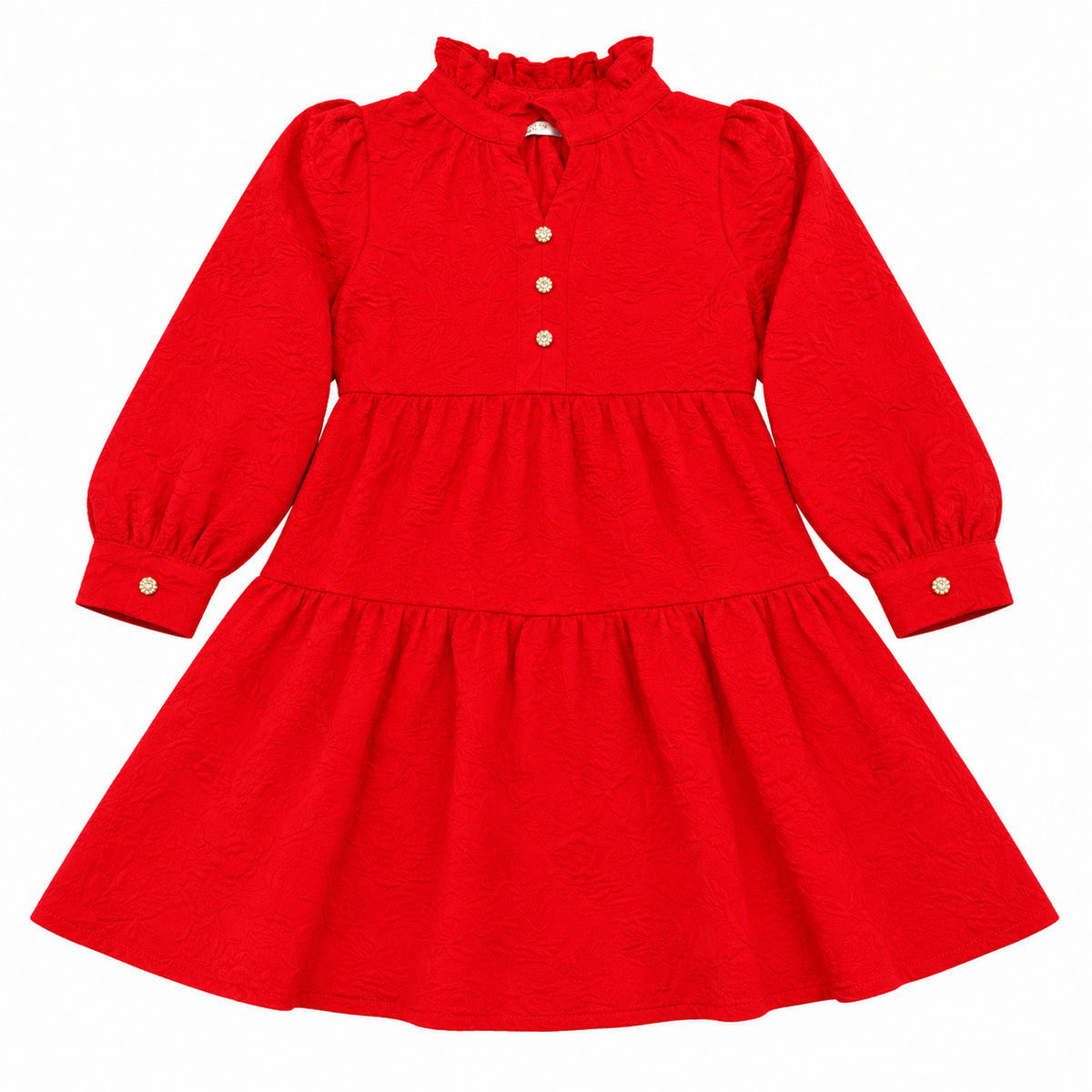 8/10 The Mint Girls Red Jacquard LS Ruffle Dress