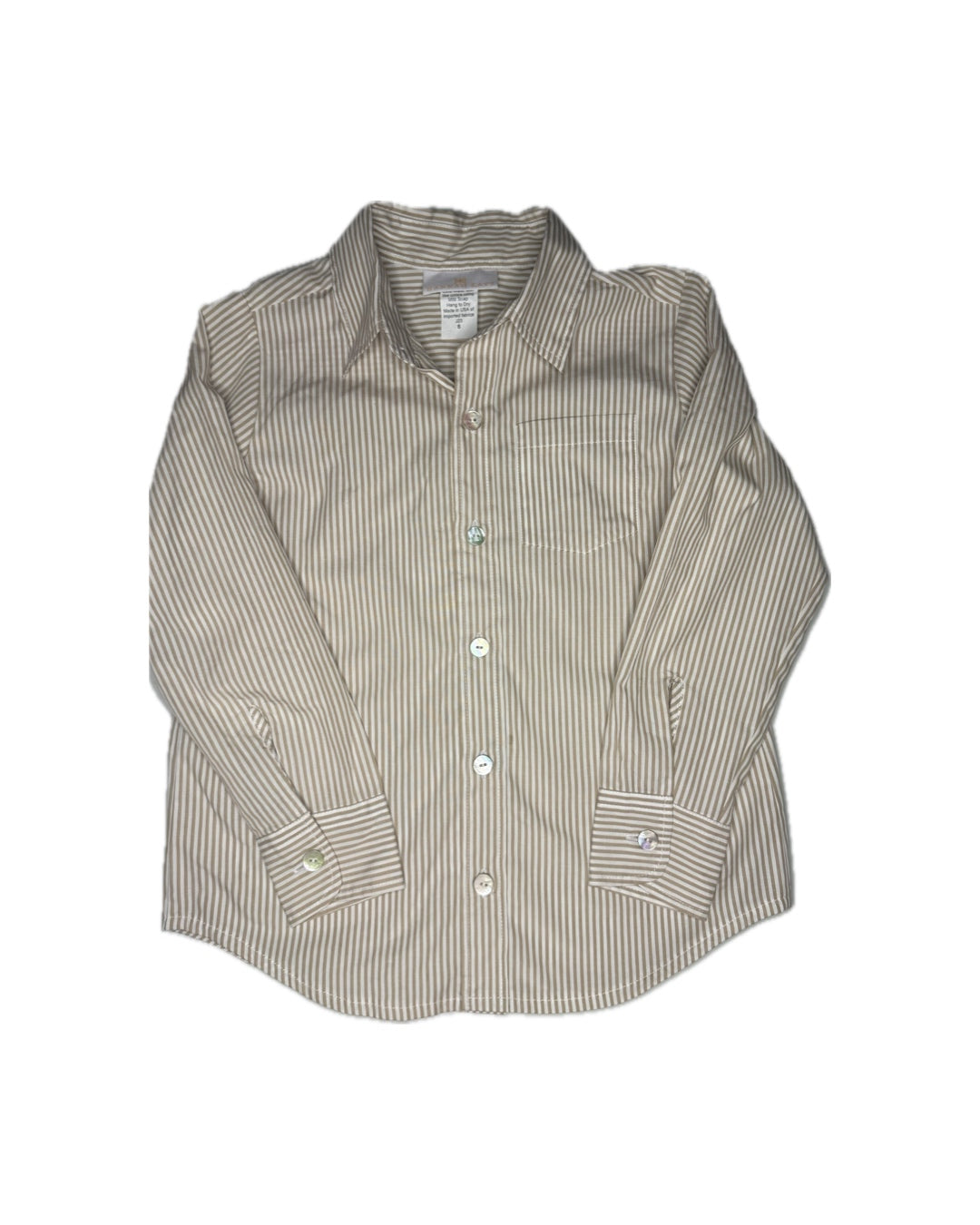 6 Hannah Kate Tan & White Striped Button Down