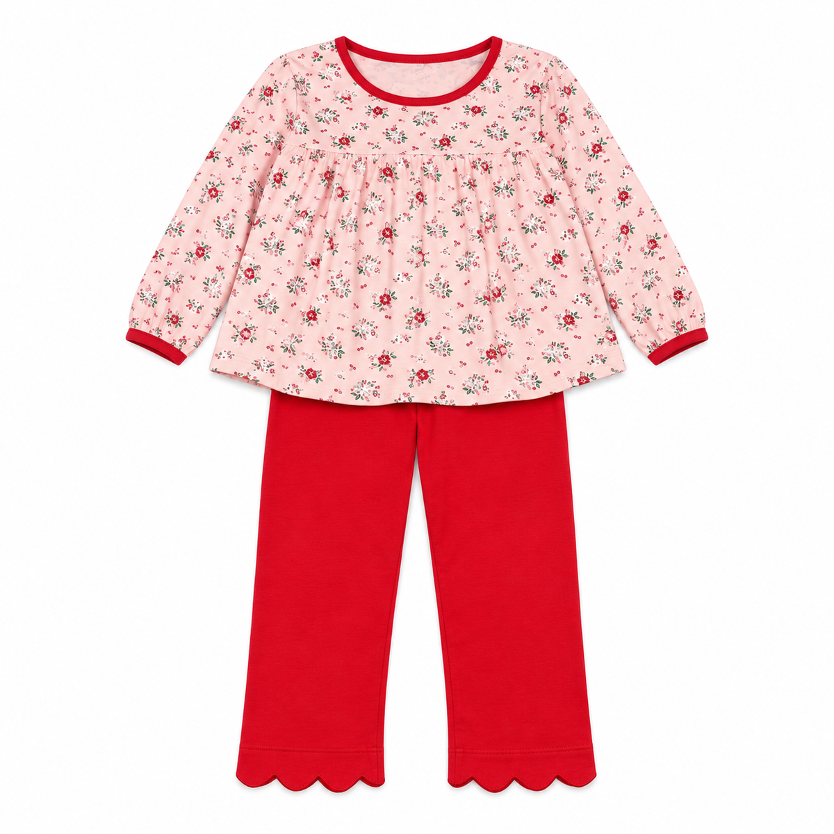 12 James & Lottie Pink Poinsettia Scallop LS Knit Legging Set