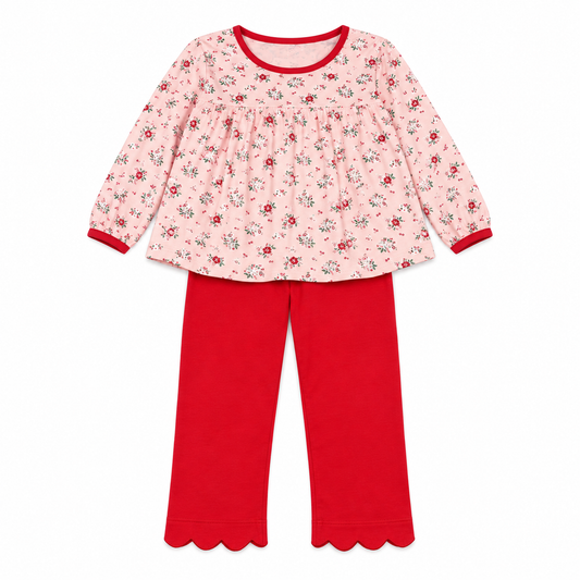 12 James & Lottie Pink Poinsettia Scallop LS Knit Legging Set