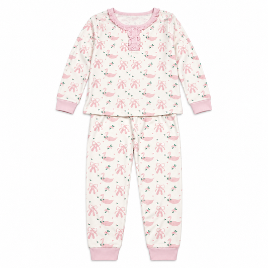 12 James & Lottie Pink Christmas Swan Bow Pajama Set