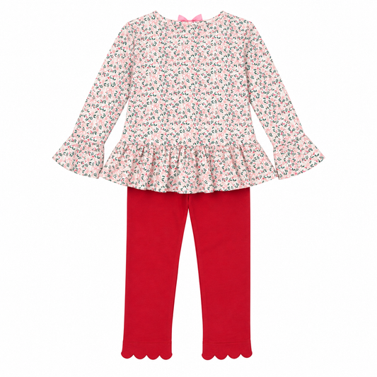 12 James & Lottie Bow Holly LS Ruffle Knit Top Scallop Legging Set