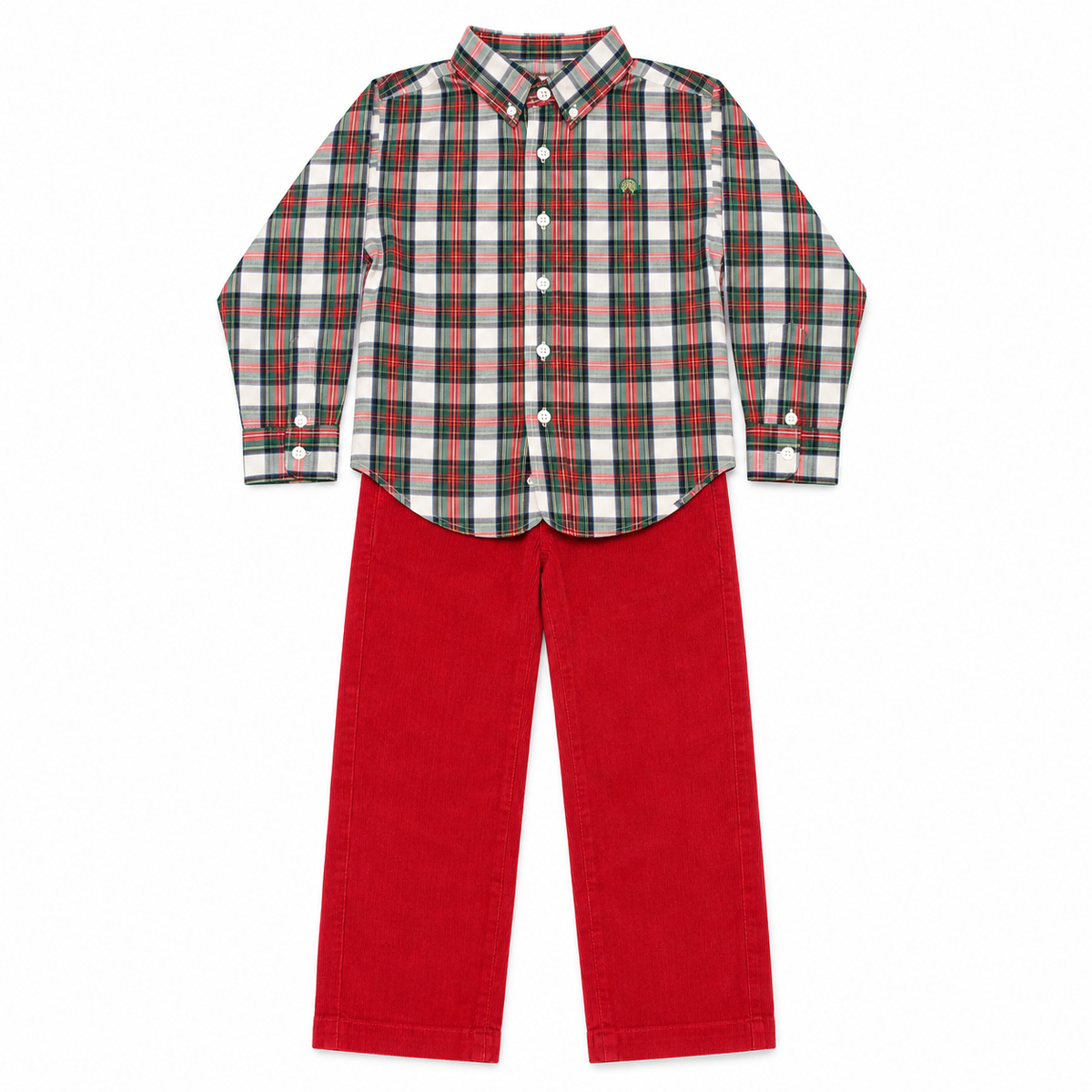 8 J. Bailey Tartan Button Down + Red Cord Pant Set