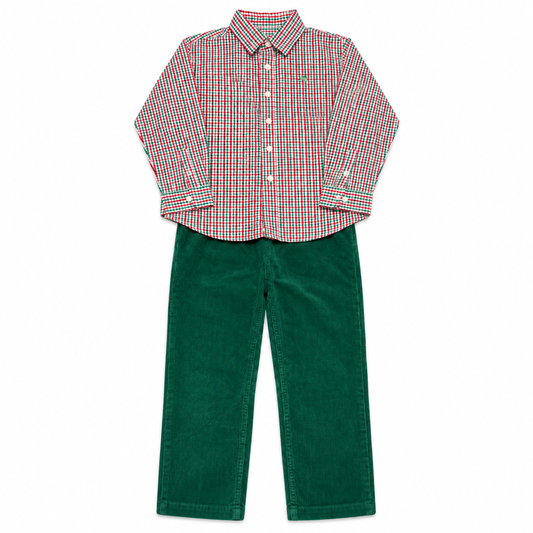 8/10 J. Bailey + Vineyard Vines Christmas Button Down Green Cord Pant Set