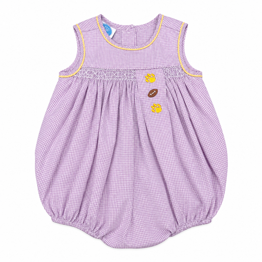 18M Krewe LSU Tiger Paw Print/Football Smocked Bubble