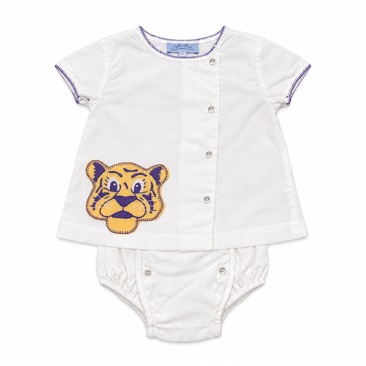 24M Pixie Lily LSU Tigers Appliqué White Diaper Set