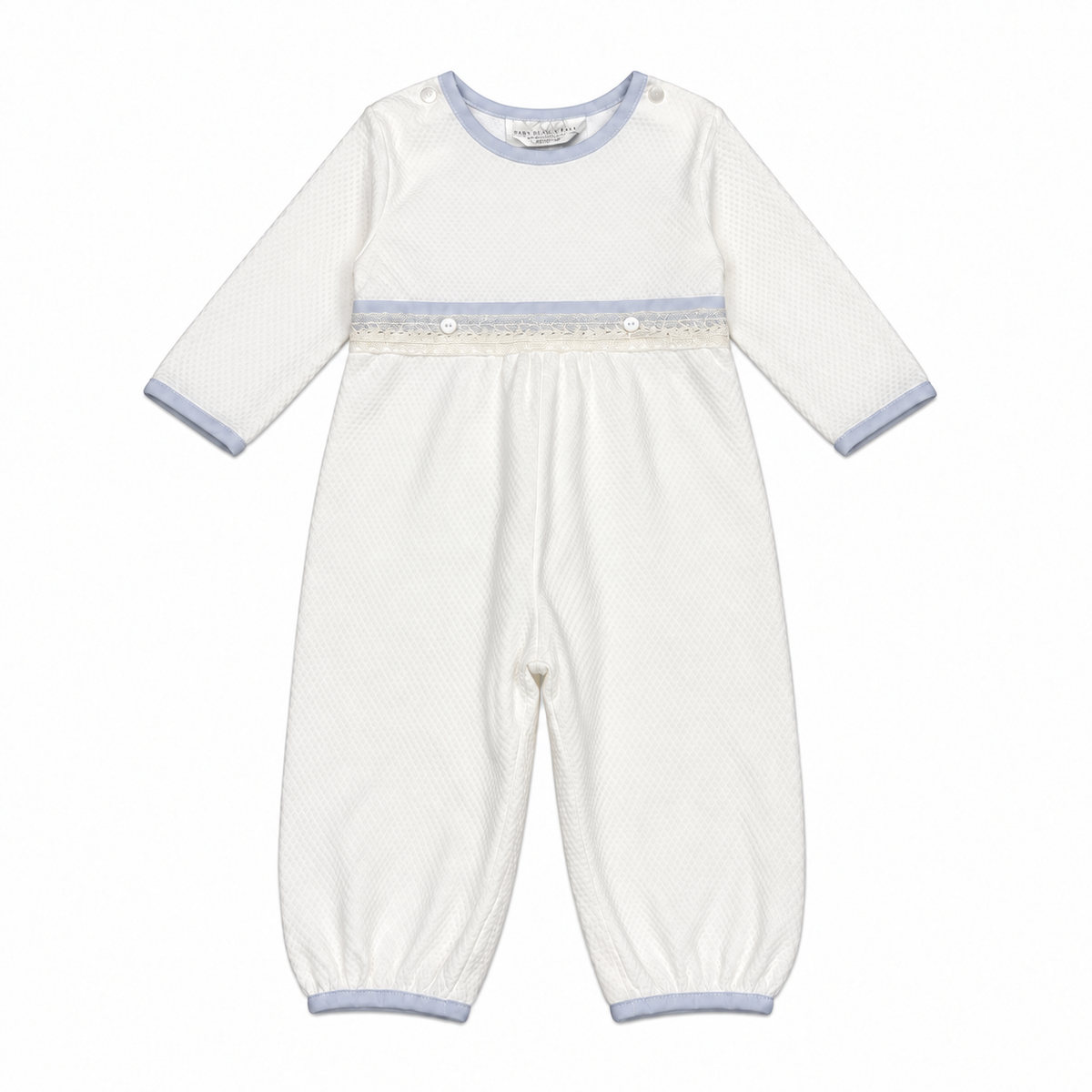 18/24M Baby Beau & Belle Elegant Waffle Lace Button Long Romper