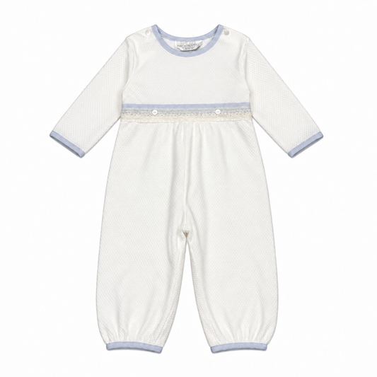 18/24M Baby Beau & Belle Elegant Waffle Lace Button Long Romper
