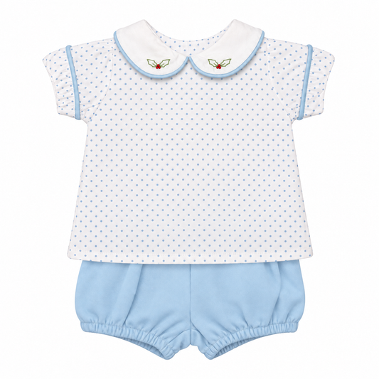 Pre Baby Sen Blue & White Polka Dot Holly Diaper Set