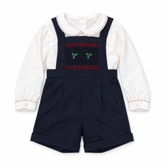 24M Antoinette Paris Navy Blue Holly Smocked Suspender Set